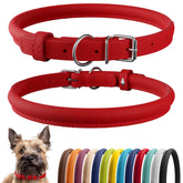 CollarDirect cuero enrollado suave para perros con pelo largo, cómodo al tacto.