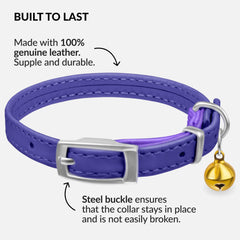 CollarDirect collar cuero gato campana primer plano, detalle resistente.