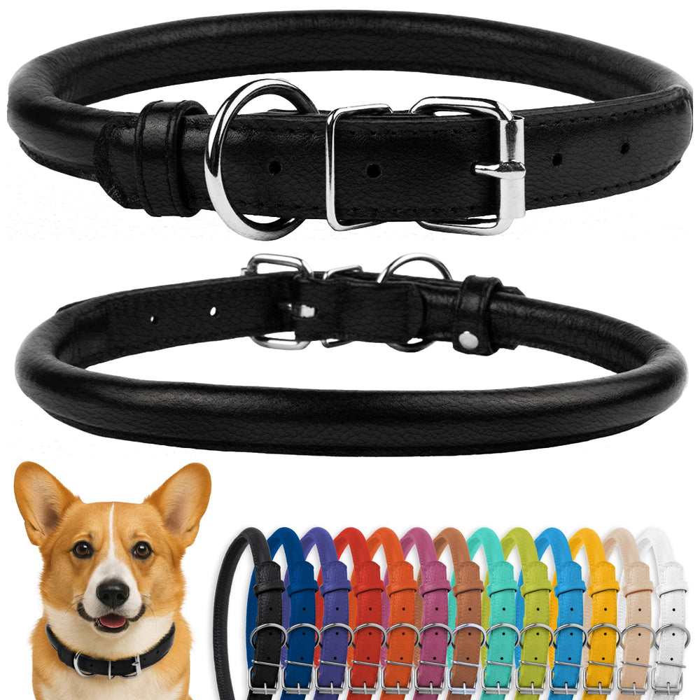 CollarDirect collar de cuero enrollado suave, ideal para pelaje cómodo.