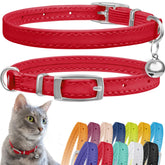CollarDirect collar de cuero para gato con campana roja, fácil localización al exterior.