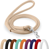 CollarDirect: correa enrollada de cuero beige de 6ft, ideal para paseos diarios.