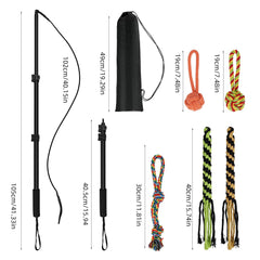 COM4SPORT Flirt Pole con juguetes interactivos para motivar el juego.