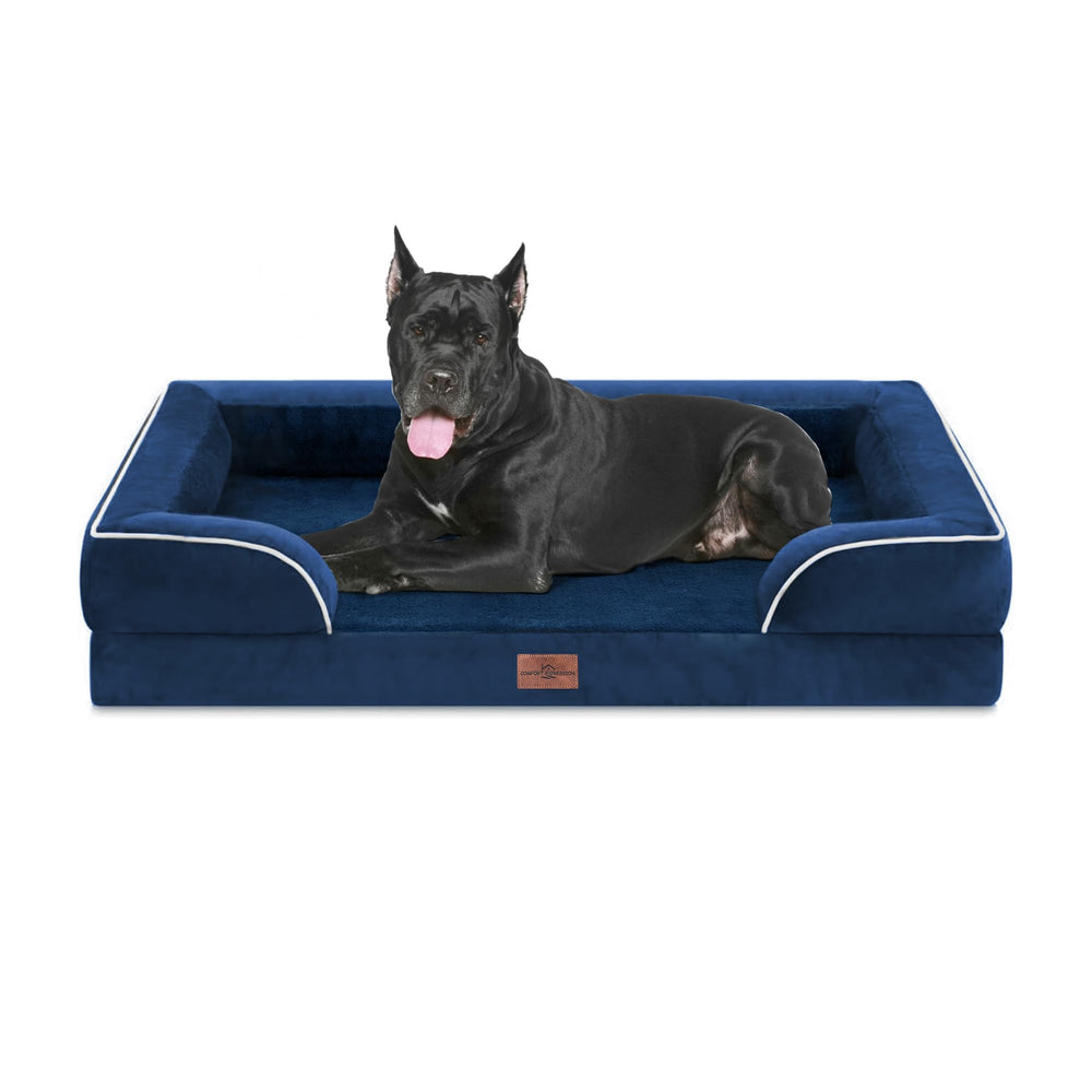 Cama ortopédica XXL Comfort Expression 53x42 pulgadas en azul marino para perros grandes.