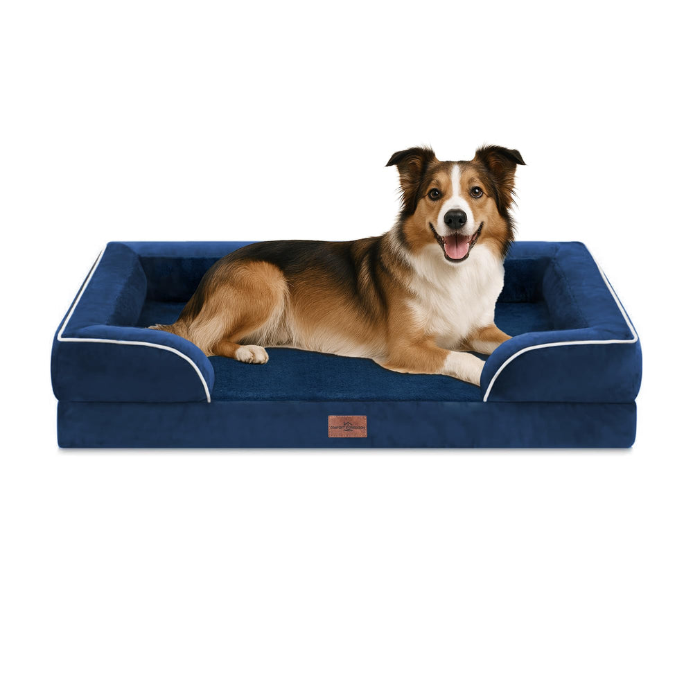 Comfort Expression cama ortopédica para perros grandes en azul marino ofrece soporte estable.