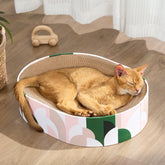 Conlun rascador de gato en cartón oval para afilar uñas y descansar.