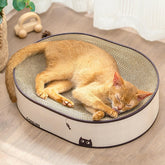 Conlun rascador ovalado para gatos, vista frontal, ideal para rascar y descansar