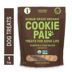 Pieza de galleta CookiePal calabaza-chía, textura crujiente para masticar.