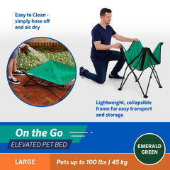 Cama Coolaroo resistente a la humedad, fácil de limpiar tras salidas al aire libre.