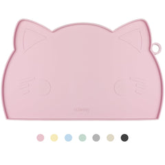 Coomazy alfombrilla para comida y agua de gato, rosa mediana, evita derrames.