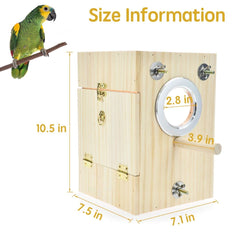 Nido CooShou para loro con madera de pino y acrílico seguro.