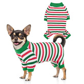 CooShou pijama navideño para perro con rayas, ideal para fiestas.