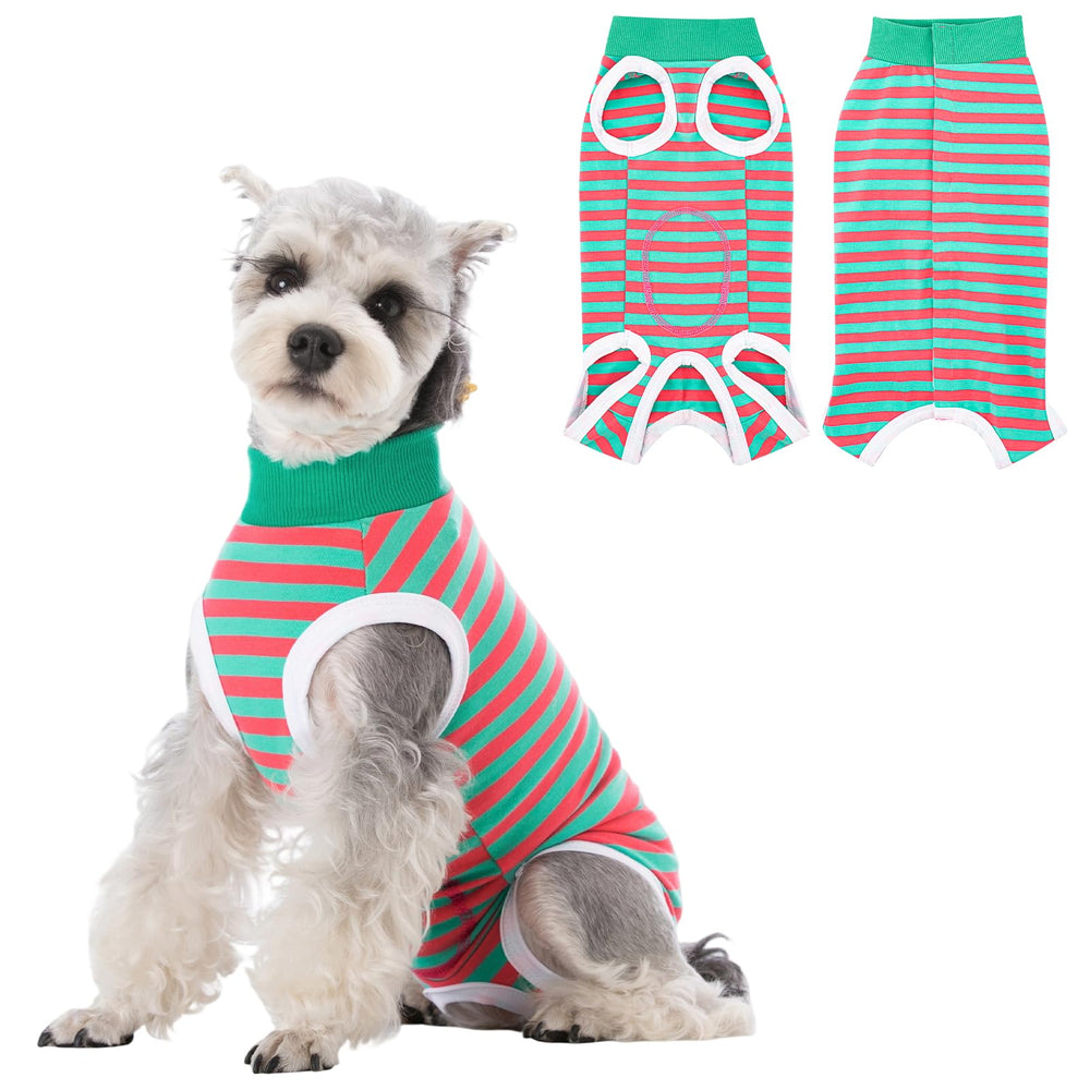 Coppthinktu Recovery Suit para perros, vista frontal, evita lamido y facilita la recuperación.