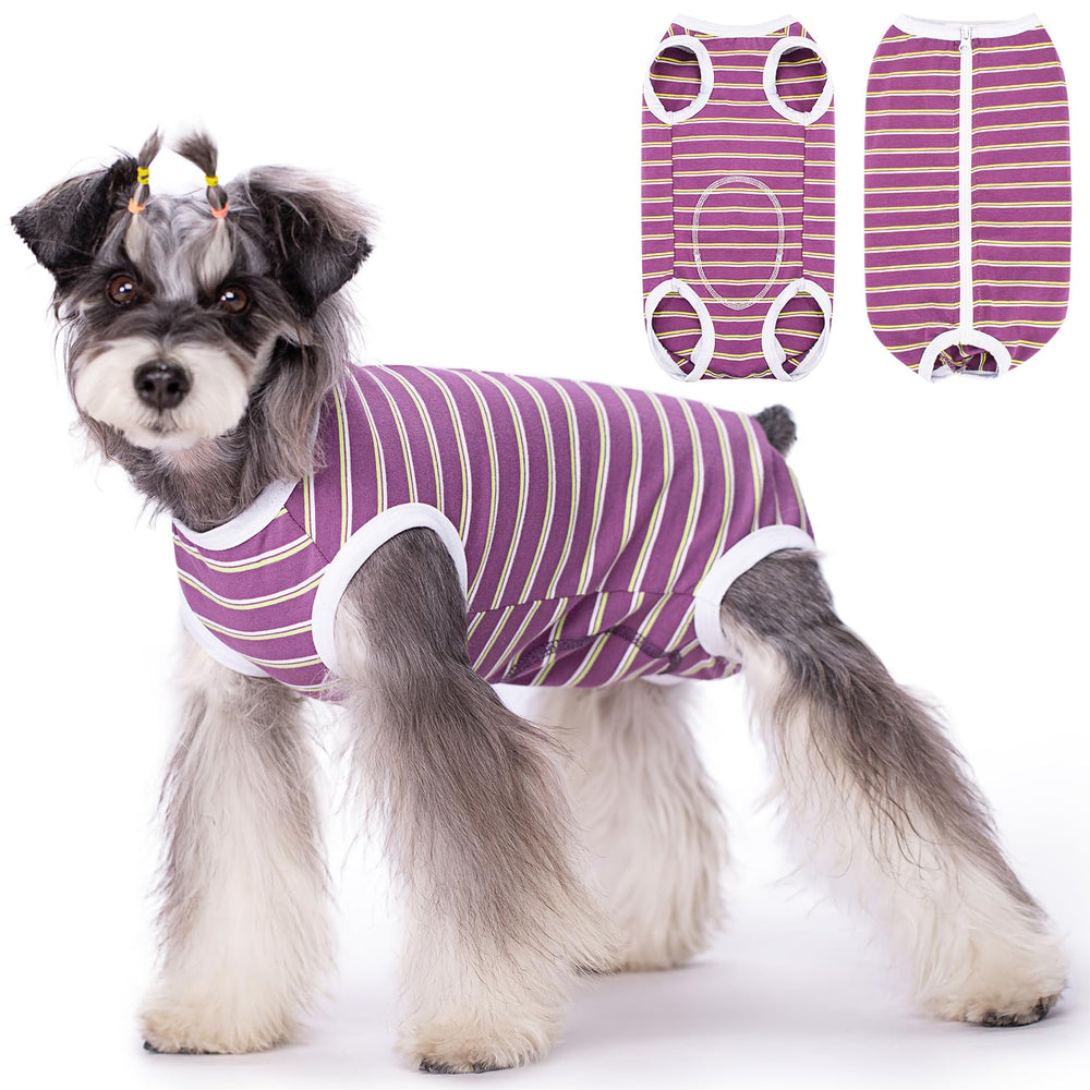 Coppthinktu traje de recuperación para perro, frente, ajuste cómodo para movilidad durante la recuperación.