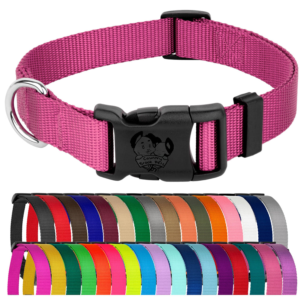 Country Brook Petz collar de nylon rosa, ajuste cómodo para paseos diarios.