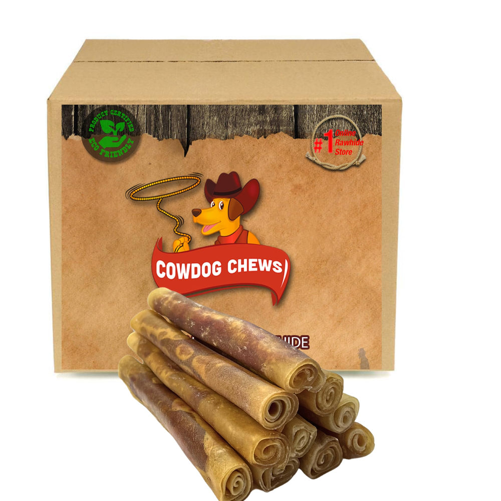 Cowdog Chews rollos carne gourmet, recompensa sabrosa para masticadores activos.
