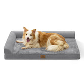 Cama ortopédica COZY KISS para perro grande en forma de L, reparto de peso cómodo.