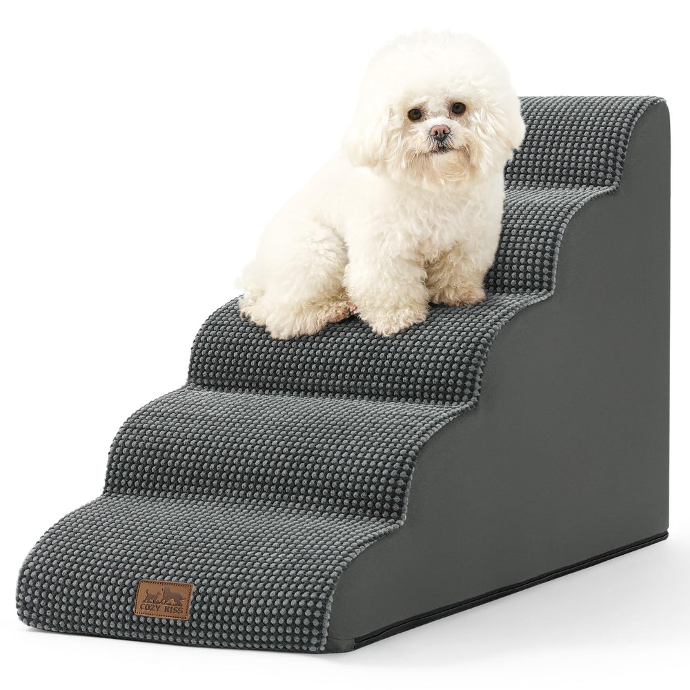 COZY KISS escaleras para perros de 5 peldaños, facilita subir a camas altas para mascotas pequeñas.