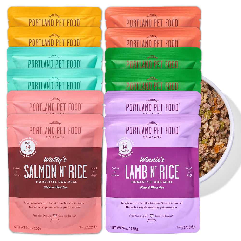 CRAFTED BY HUMANS LOVED BY DOGS: empaque estable en estante para servir rápido