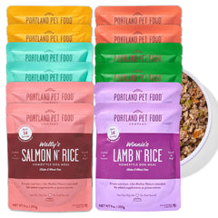 CRAFTED BY HUMANS LOVED BY DOGS: empaque estable en estante para servir rápido
