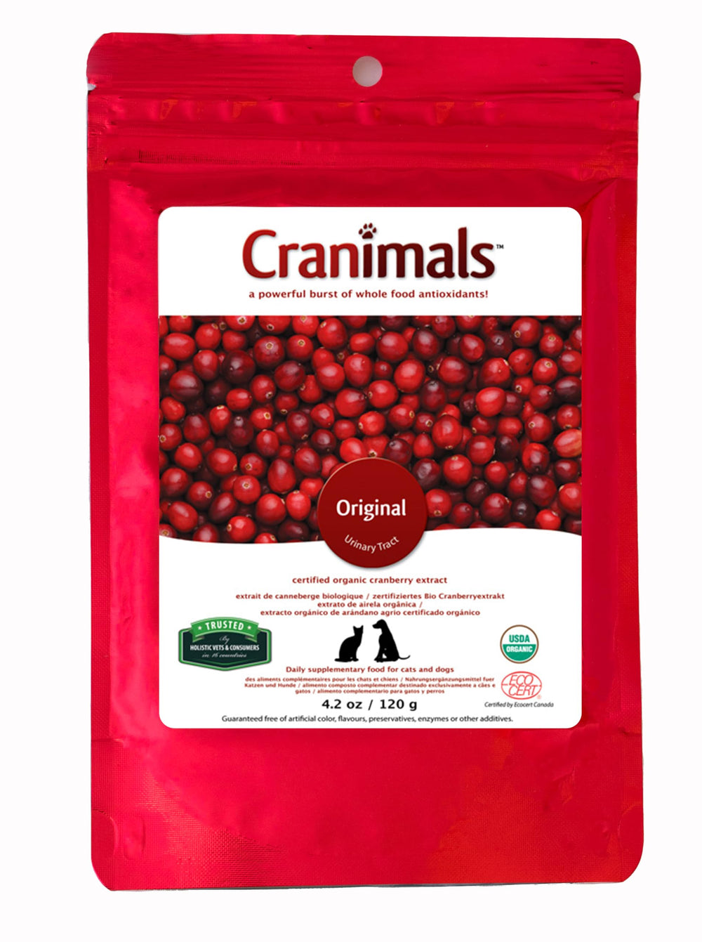 Cranimals Arándano Orgánico en frasco, apoyo diario a la salud urinaria.