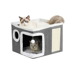 Crispedia casa-gatos cama-cueva gris grande: refugio privado y cómodo.
