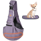 Cuby portador bandolera morado con doble seguridad para paseos seguros.