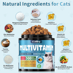 Cudory multivitamínico para gatos, taurina y DL-metionina para apoyo cardíaco y visual.