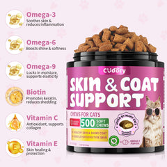 Cudory Omega-3 para gatos: biotina y vitamina E para la salud de la piel.