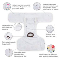 Pañales CuteBone con orificio para la cola y broches ajustables.