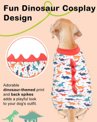 Cutebone pijama dinosaurio perro, vista posterior, diseño lúdico y ajuste seguro.