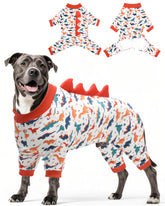 Cutebone pijama dinosaurio perro, vista frontal, cómodo y flexible para movimientos diarios.