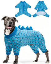 pijama tiburon de cutebone para perro, vista frontal, cómodo y adaptable para uso diario.