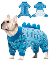 CuteBone Pijama tiburón para perro, vista frontal con diseño divertido para juego y fotos.