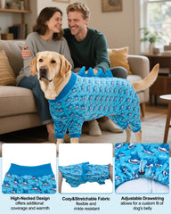 pijama tiburon de cutebone, textura licra cristal, ajuste cómodo para perros activos.