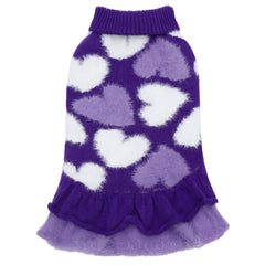 CuteBone sudadera-vestido para perro con corazón morado, diseño tierno y suave.