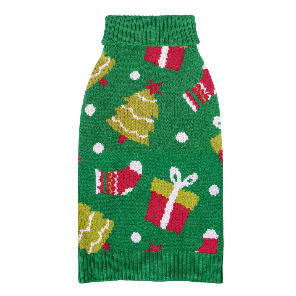 CuteBone suéter navideño verde para perro pequeño con diseño de árbol, ideal para fotos.