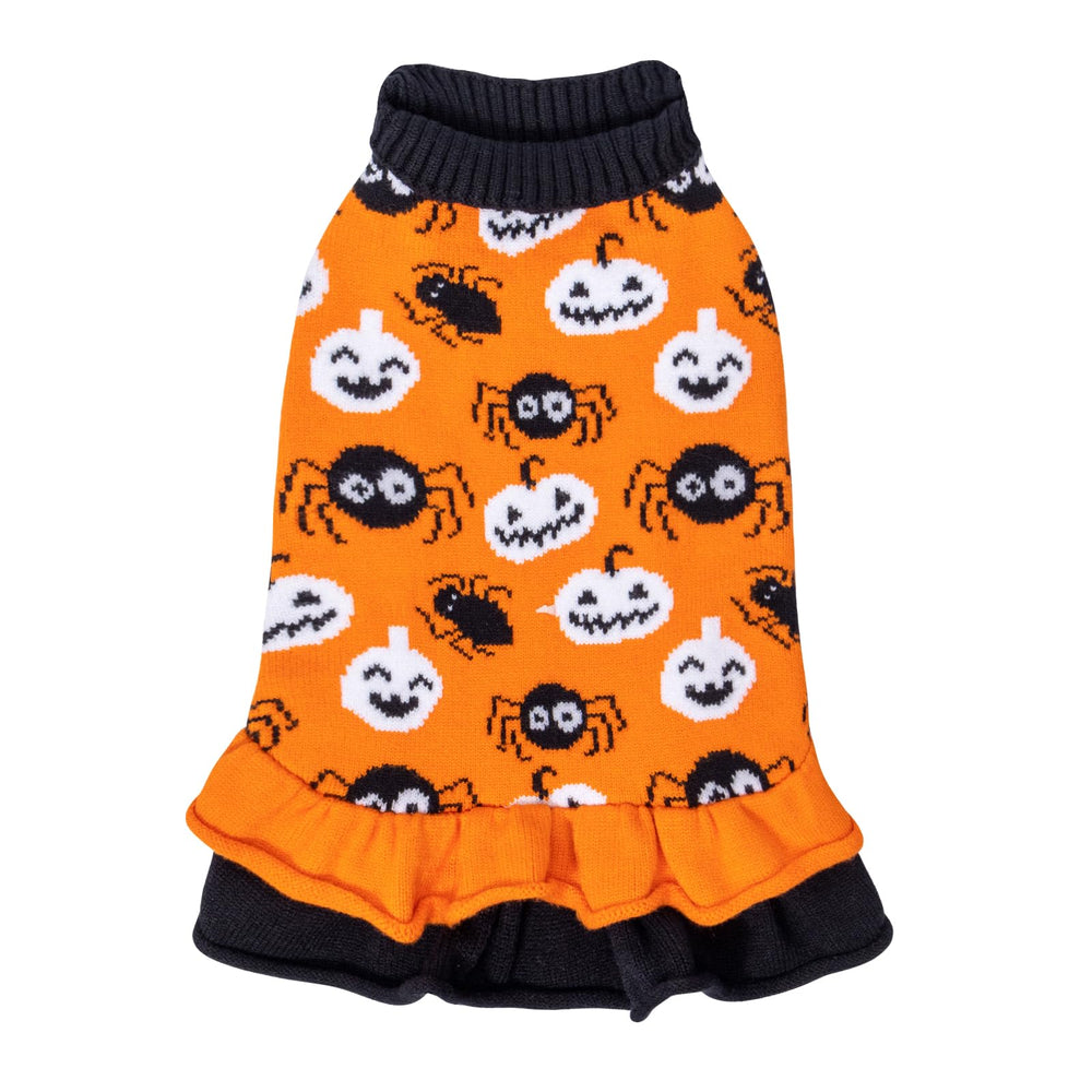 CuteBone suéter-perro calabaza araña, cómodo y cálido para paseos de otoño.