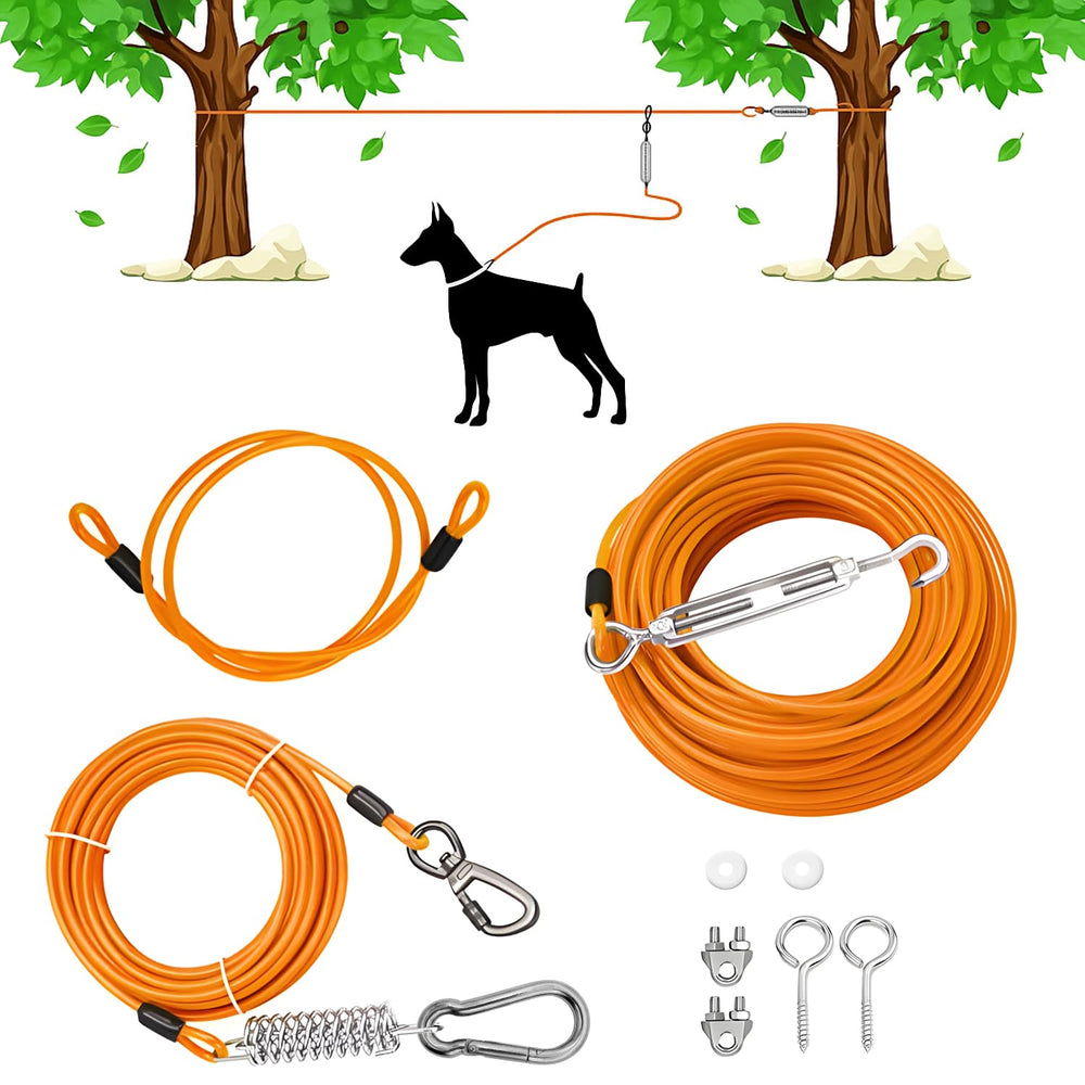 Cwlovys sistema cable perro exterior 50 pies, seguridad continua en el jardín.