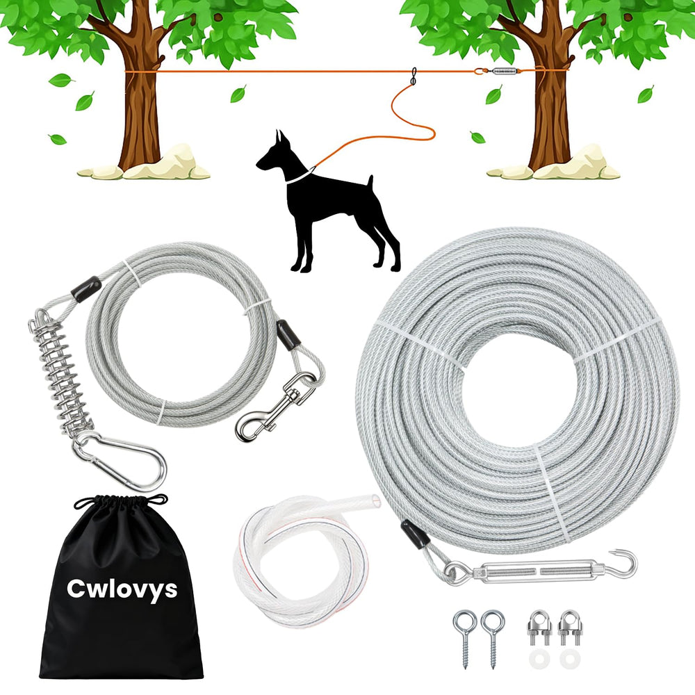 Cwlovys tirolina para perros 150 ft en patio, libertad controlada.