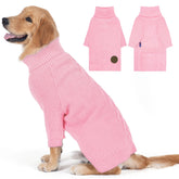 Cyeollo suéter rosa para perro XXL con cuello alto, ideal para días fríos.