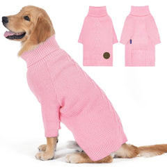 Cyeollo suéter rosa para perro XXL con cuello alto, ideal para días fríos.