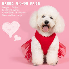 Vestido cyeollo con corazones y tul rojo, adecuado para perros pequeños