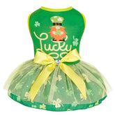 cyeollo vestido para perro San Patricio, tul verde ligero para paseos festivos.