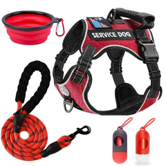 Cymiler arnés de servicio para perro, vista frontal, cómodo y reflectante para paseos nocturnos.