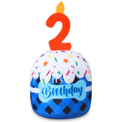 Dansydaisy torta-cumpleanos-perro azul con cuadritos, ideal para fiestas.
