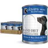Dave's Pet Food Bland Diet en lata pollo-arroz, facilita la digestión en estómagos sensibles.