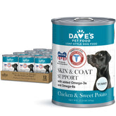 Dave's Pet Food, lata de 375 g para piel sensible y pelaje brillante con pollo y patata dulce.