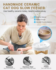 DDMOMMY comedero cerámico amigable con bigotes para gatos, reduce molestias al comer.
