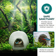 DEARMAMY figuras hielo iglu acuario, fomenta exploración y entretenimiento para los peces.