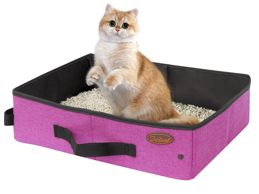 Deblue caja arena portatil para gato en coche, ideal para viajes limpios.